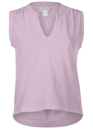 V-Neck shirred tank - Lilac - thumbnail-4