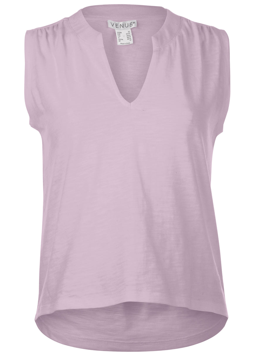 V-Neck Shirred Tank - Lilac