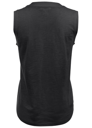 V-Neck Shirred Tank - Black - thumbnail-6