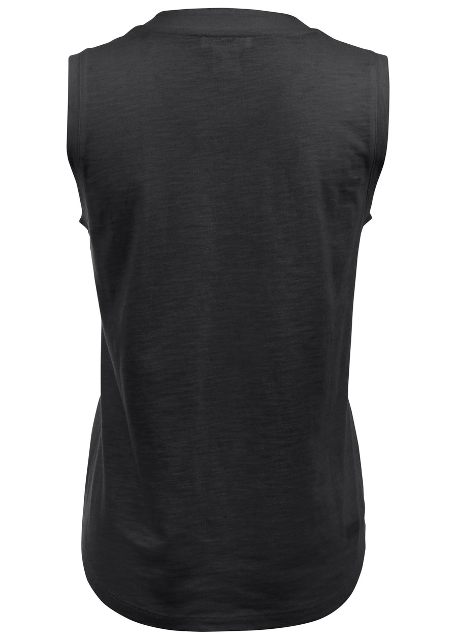 V-Neck Shirred Tank - Black