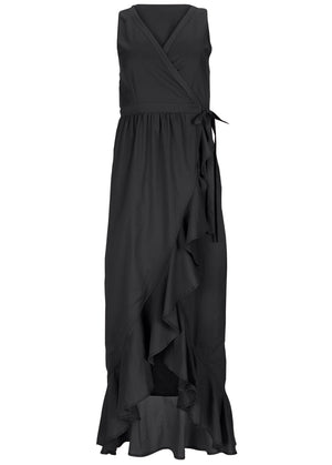 High-Low Wrap Dress - Black - thumbnail-4