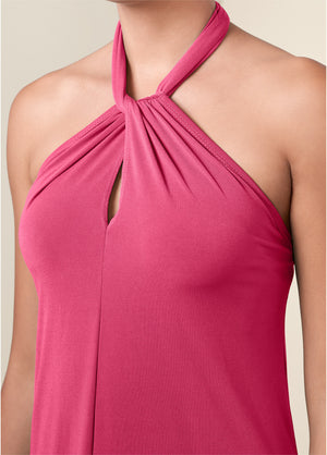 Halter Tie Dress - Hot Pink - thumbnail-3