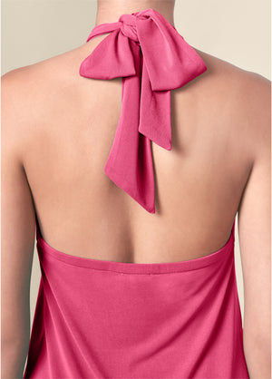 Halter Tie Dress - Hot Pink - thumbnail-4