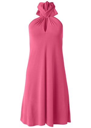 Halter Tie Dress - Hot Pink - thumbnail-5