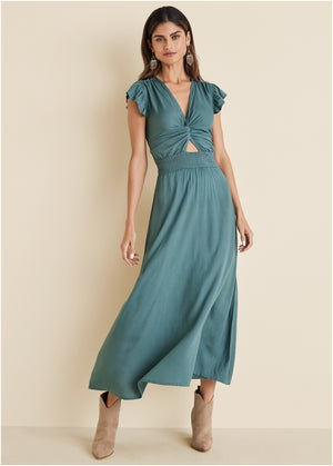 Twist front maxi dress - Green - thumbnail-1