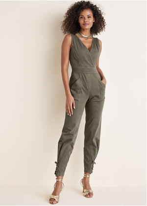 Twill Utility Jumpsuit - Olive - thumbnail-1