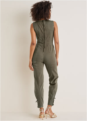 Twill Utility Jumpsuit - Olive - thumbnail-2