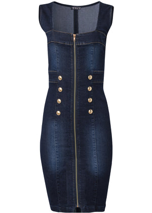 Zip-front denim dress - Dark Wash - thumbnail-5