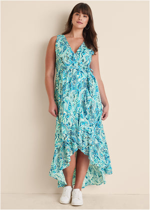 High-low wrap dress - Pisces Paisley - thumbnail-5