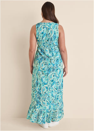 High-low wrap dress - Pisces Paisley - thumbnail-6