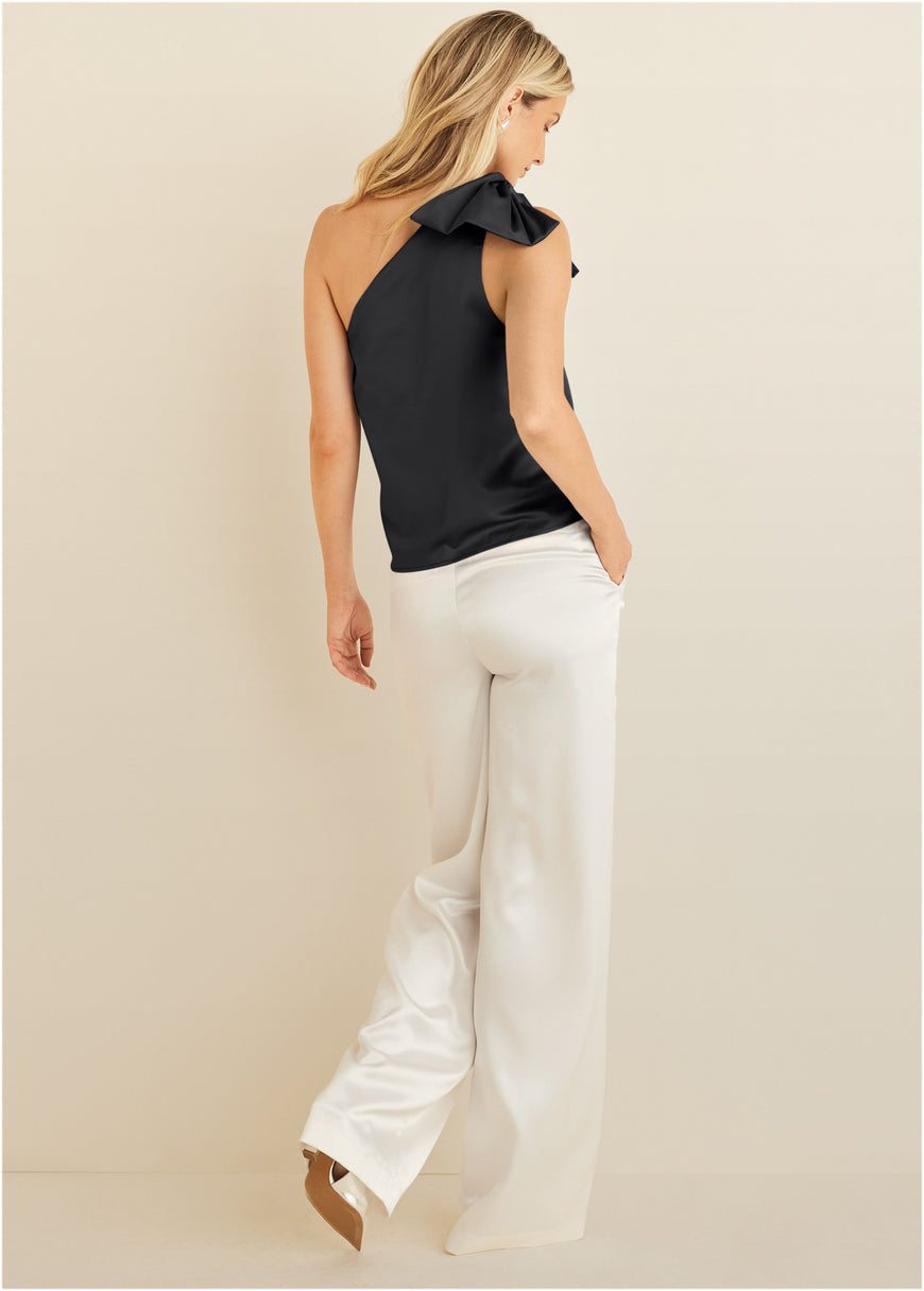 Bow Detail One-Shoulder Top - Black