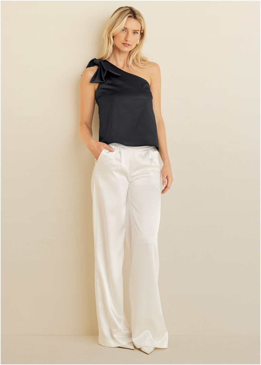 Bow Detail One-Shoulder Top - Black