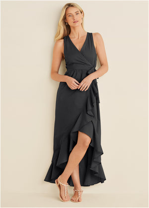 High-low wrap dress - Black - thumbnail-1