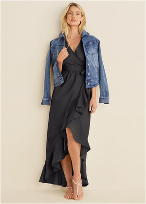 High-Low Wrap Dress - Black - thumbnail-5