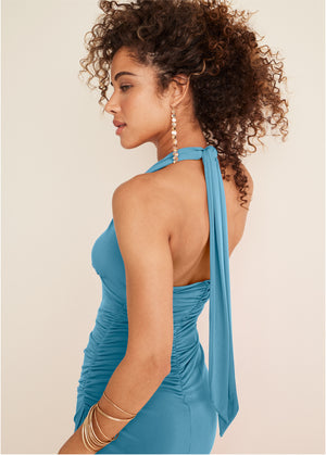 Halter Wrap Dress - Blue - thumbnail-4