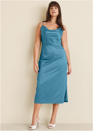 Cowl Neck Slip Dress - Blue - thumbnail-7