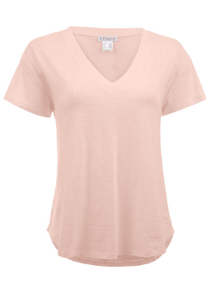 Cotton Slub V-Neck Tee - Blush - thumbnail-2