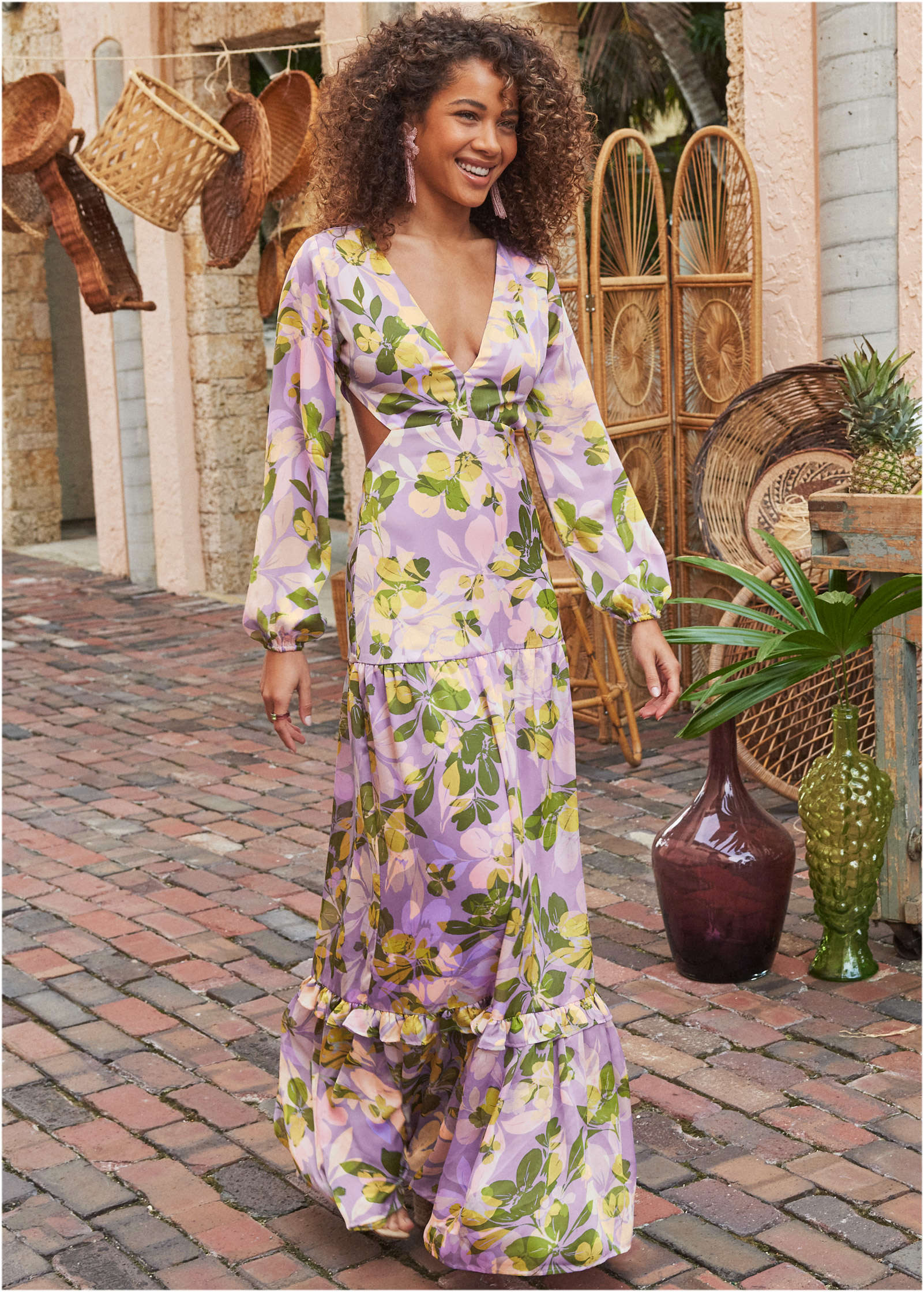 Robe longue en satin sorbet - Fathoms Below Floral