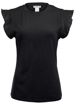 Ruffle sleeve tee - Black - thumbnail-3