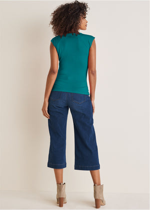 Ruched Cap Sleeve Top - Teal - thumbnail-2