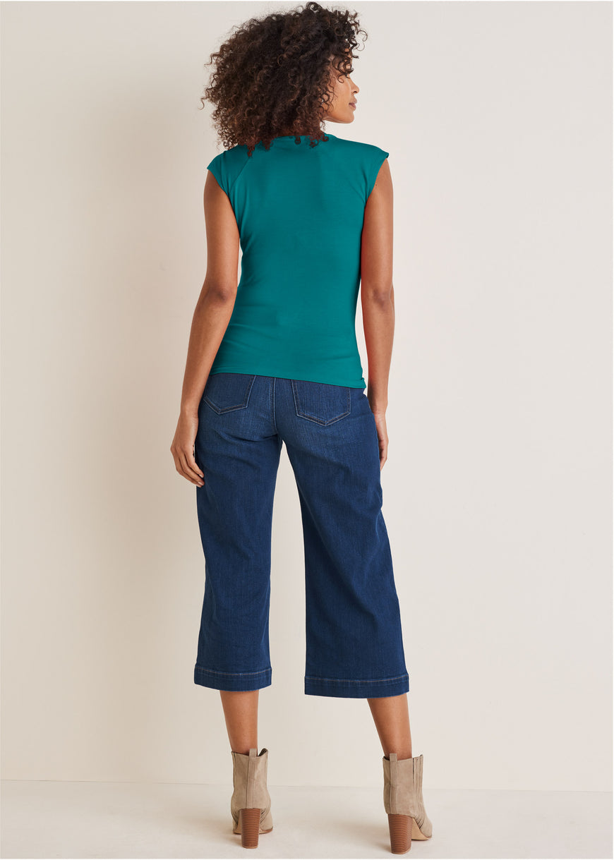 Ruched Cap Sleeve Top - Teal