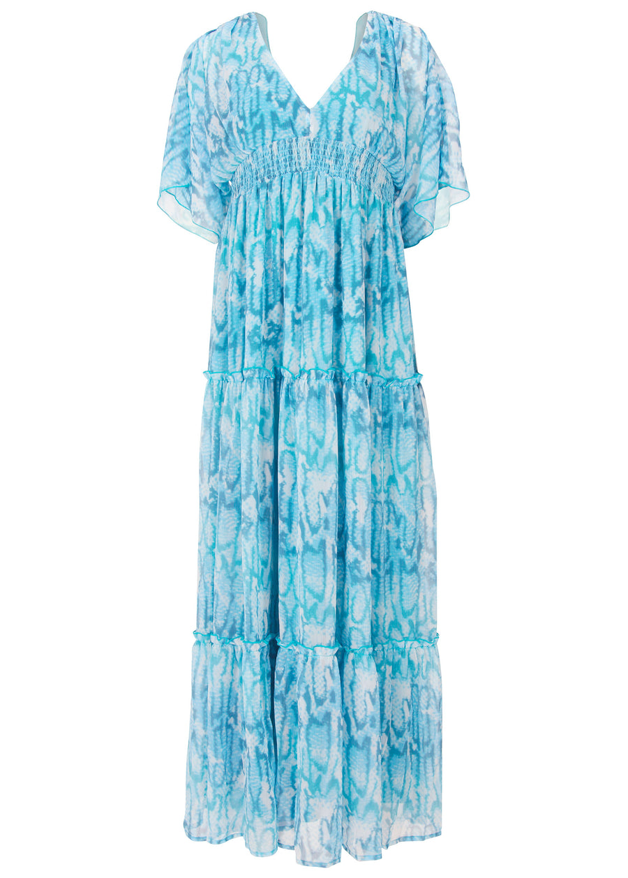 Flutter sleeve maxi dress - Water Snake