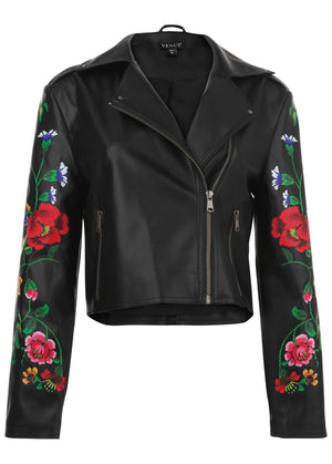 Printed Faux-Leather Jacket - Black - thumbnail-5