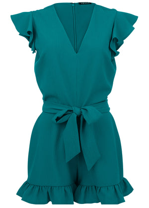 Fluted satin romper - Teal - thumbnail-3