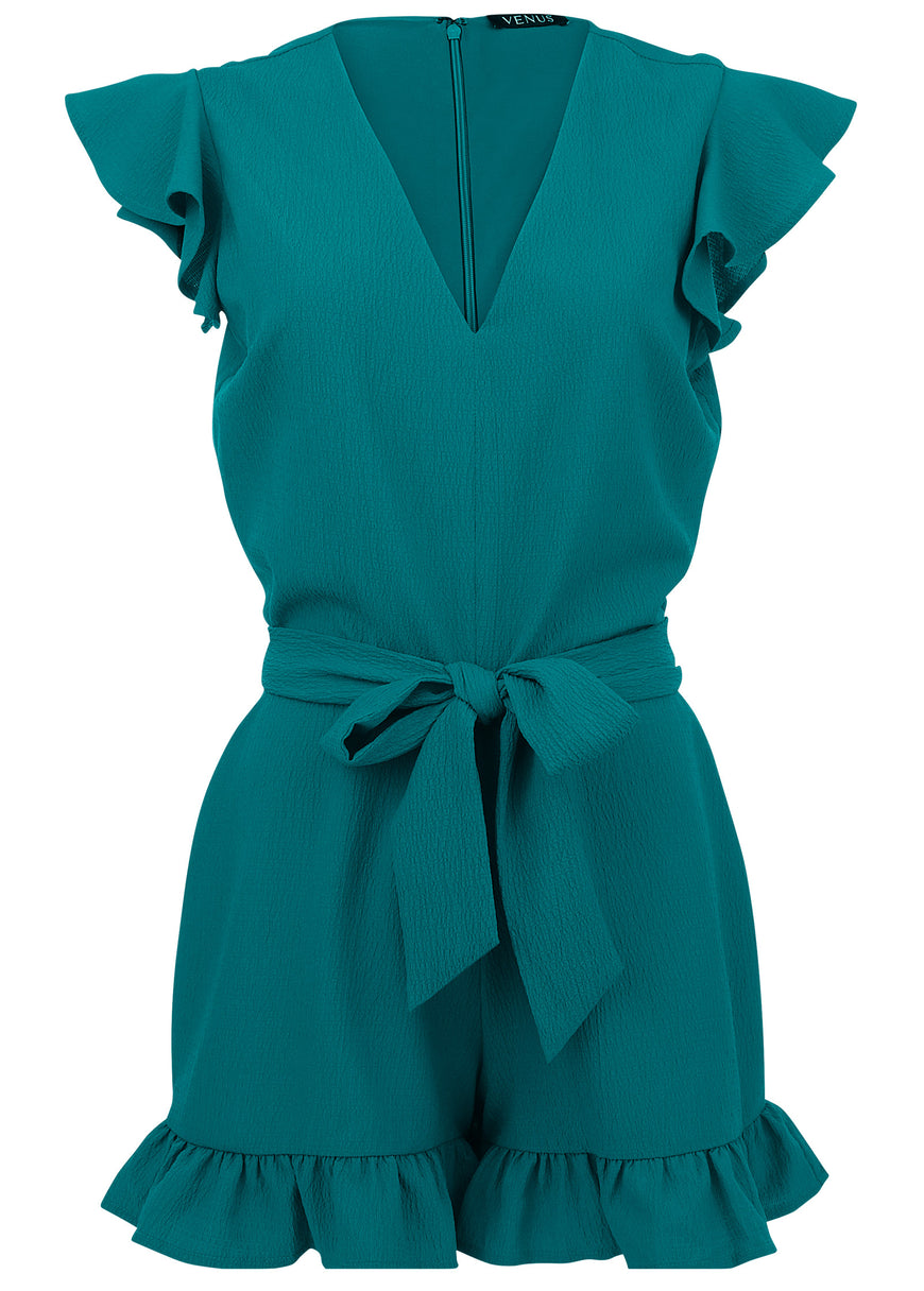 Fluted satin romper - Teal