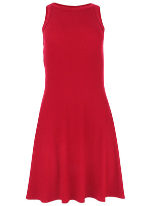 Ribbed fit and flare dress - Red - thumbnail-3