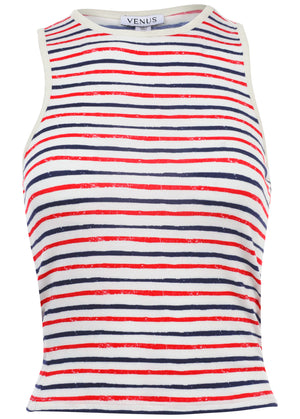 Racerback Striped Tank - Tricolor Boardwalk Stripe - thumbnail-3