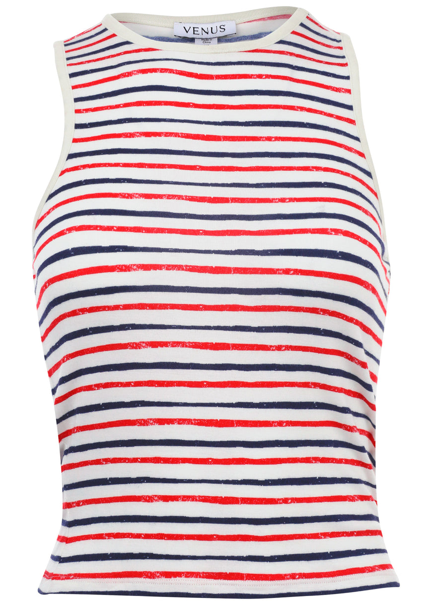 Racerback Striped Tank - Tricolor Boardwalk Stripe