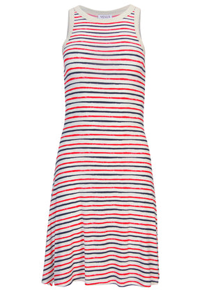 Printed Rayon Span Dress - Tricolor Boardwalk Stripe - thumbnail-3