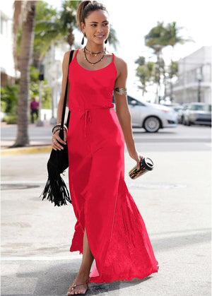 Robe débardeur haute basse - Rouge - thumbnail-1