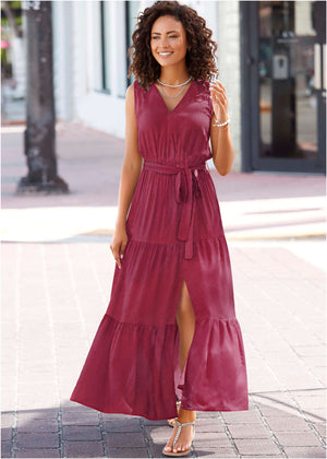 Wrap Tiered Maxi Dress - Mauve - thumbnail-5