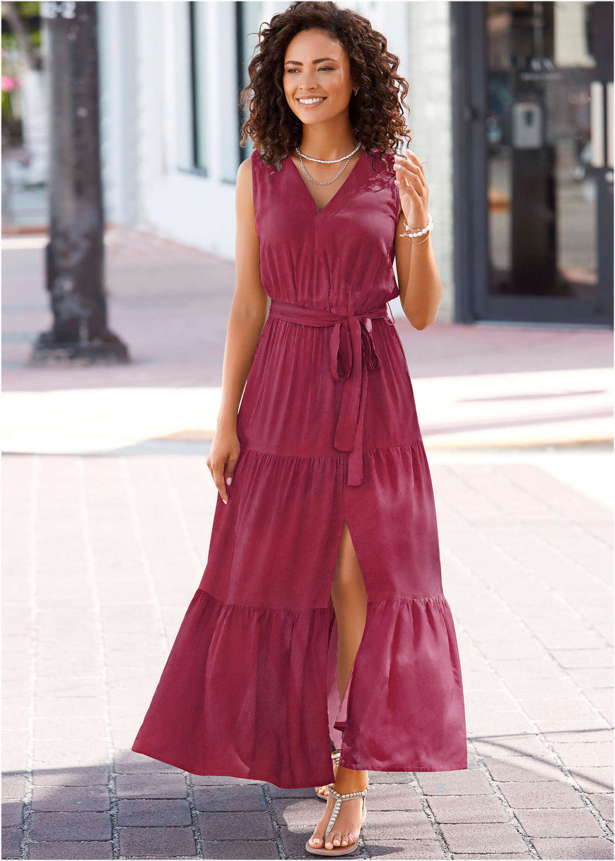 Wrap tiered maxi dress - Mauve