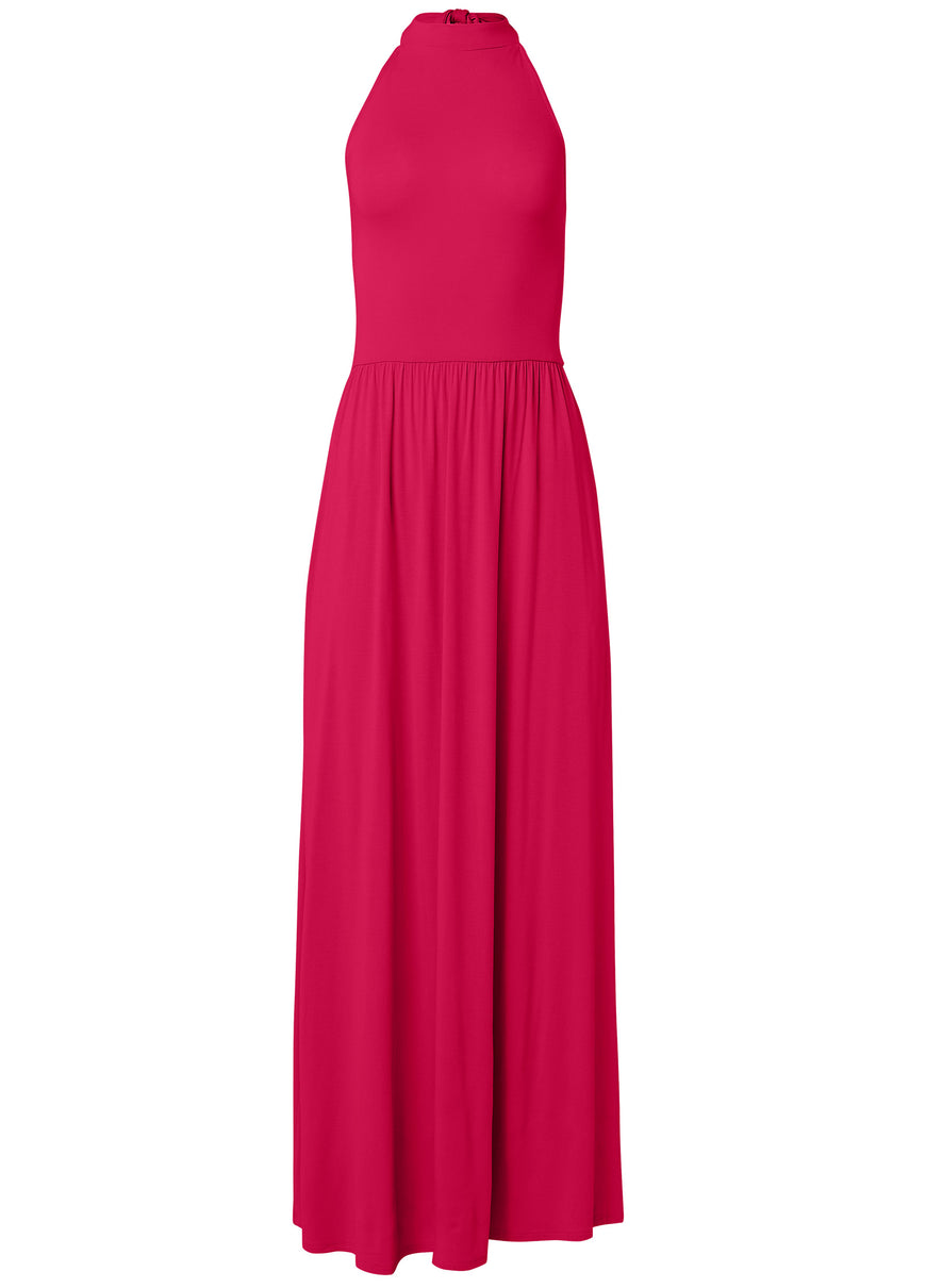 High Neck Maxi Dress - Dark Pink