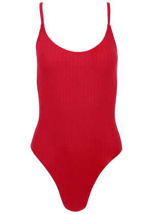 Superrib Tie Back One-Piece - Red - thumbnail-2