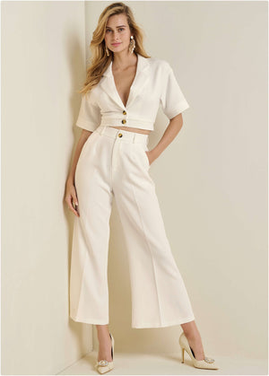 Flare Leg Suiting Set - Off White - thumbnail-1