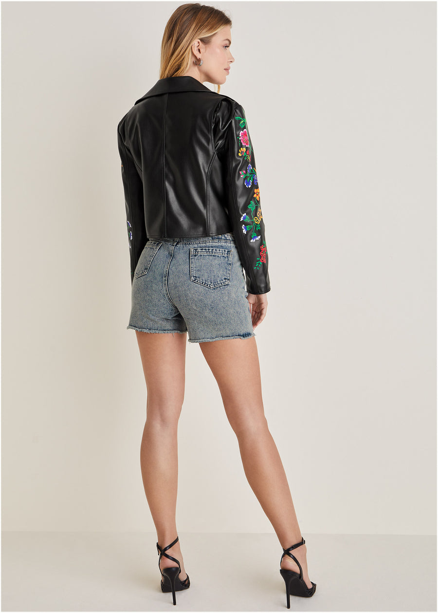 Printed Faux-Leather Jacket - Black