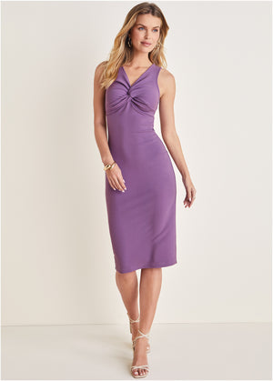 Twist Front Midi Dress - Purple - thumbnail-1