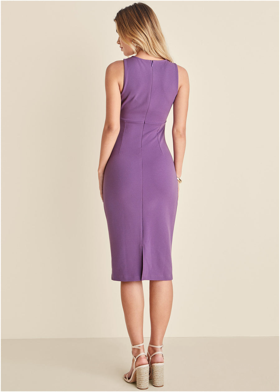 Twist Front Midi Dress - Purple