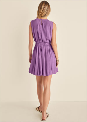 Crinkle viscose mini dress - Purple - thumbnail-2