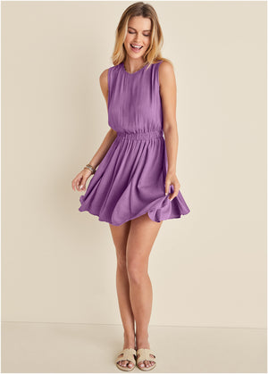 Crinkle viscose mini dress - Purple - thumbnail-1