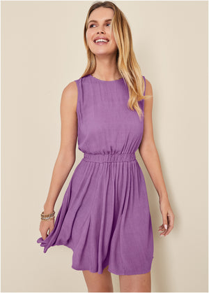 Crinkle viscose mini dress - Purple - thumbnail-4