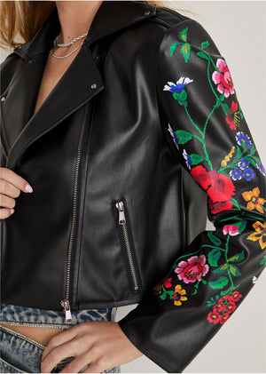 Printed Faux-Leather Jacket - Black - thumbnail-4