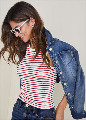 Racerback Striped Tank - Tricolor Boardwalk Stripe - thumbnail-4