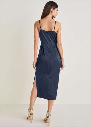 Cowl Neck Slip Dress - Navy - thumbnail-2