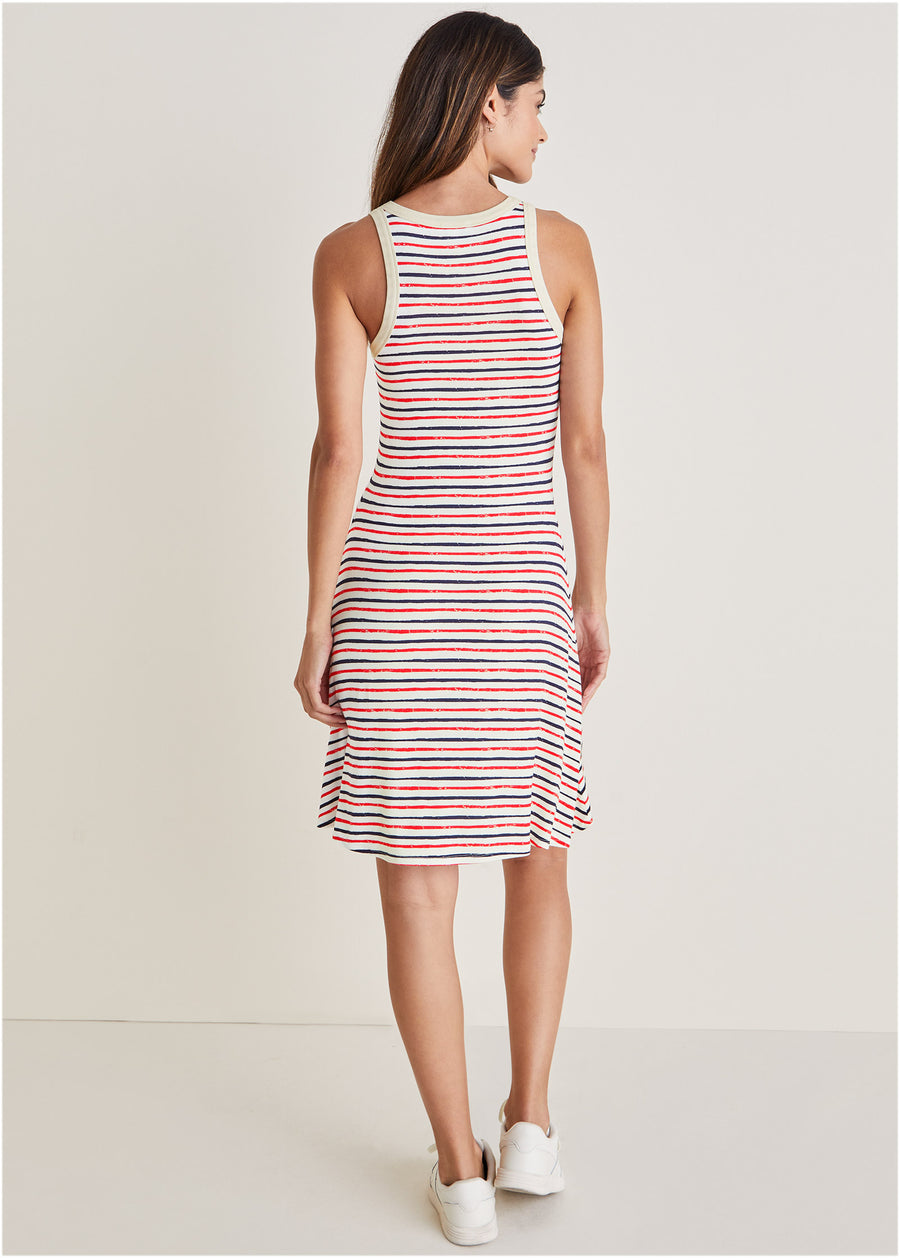 Printed Rayon Span Dress - Tricolor Boardwalk Stripe