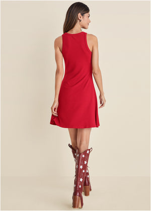 Ribbed fit and flare dress - Red - thumbnail-2